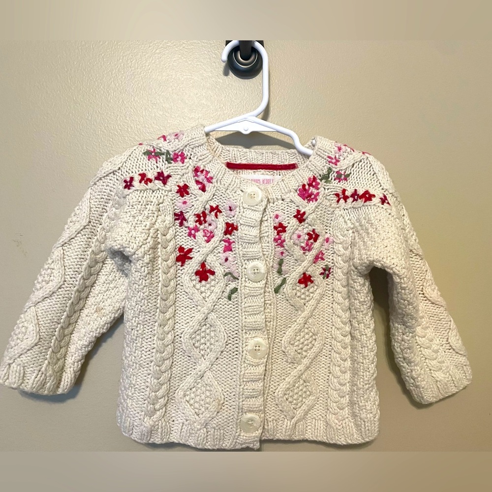Toddler Gap Girls Knit Embroidered Flowers Wool Blend Cardigan Sweater (12-18M)